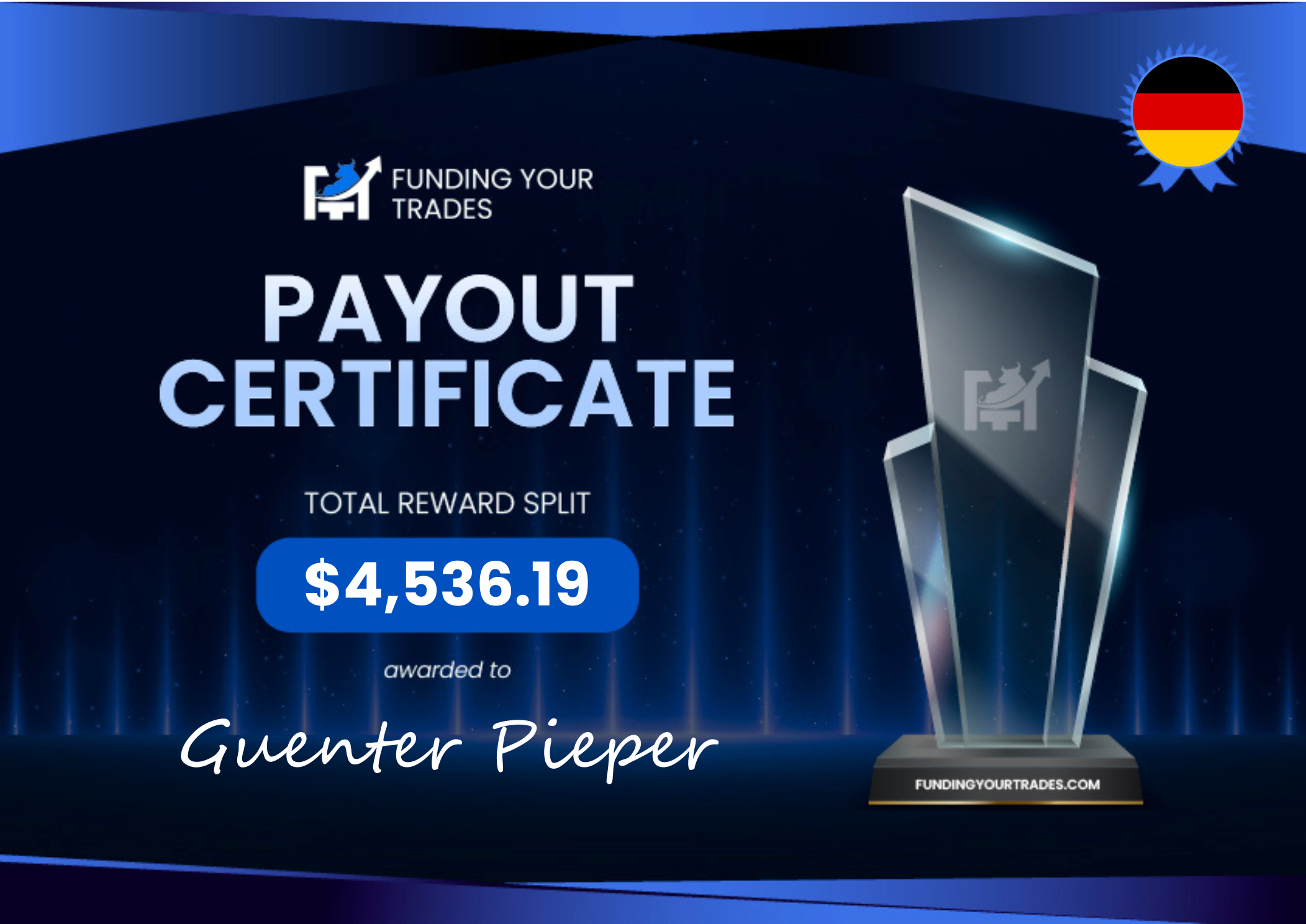 Payout Certificate – Guenter Pieper