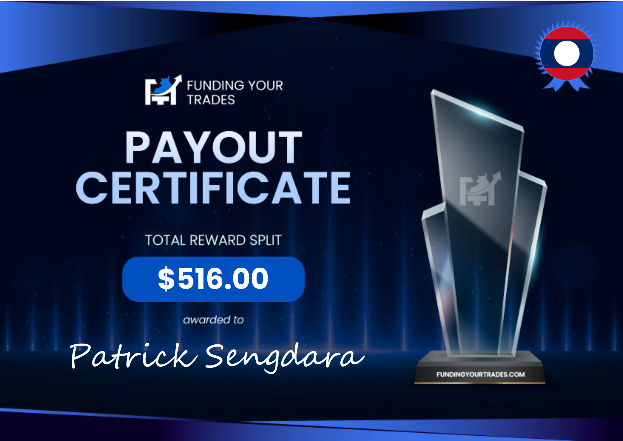 Payout Certificate – Patrick Sengdara