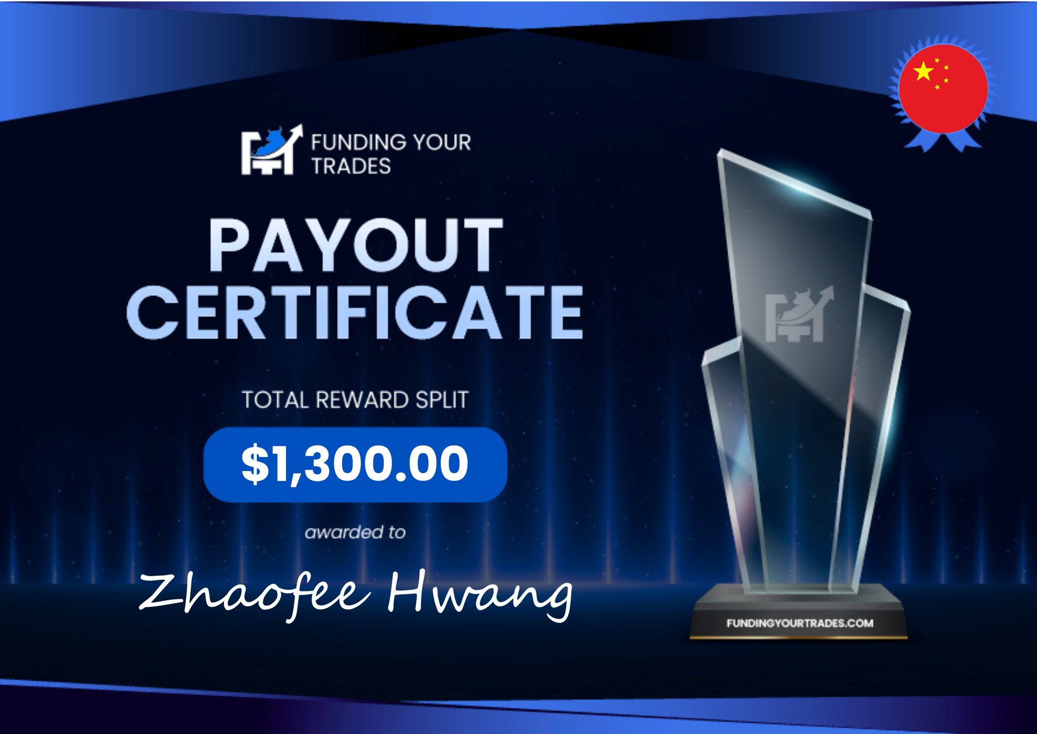 Payout Certificate – Zhaofee Hwang