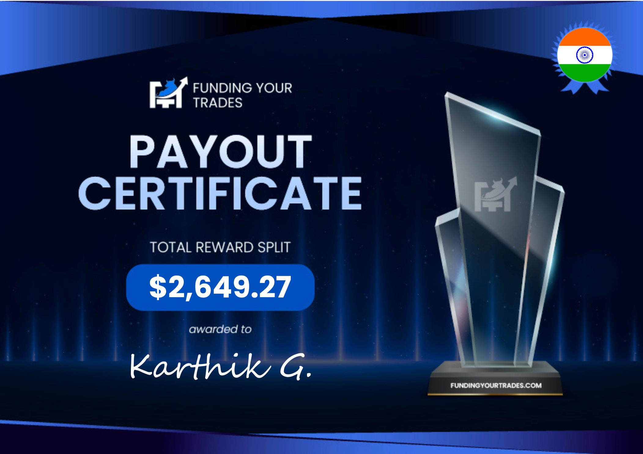 Payout Certificate – Karthik G.
